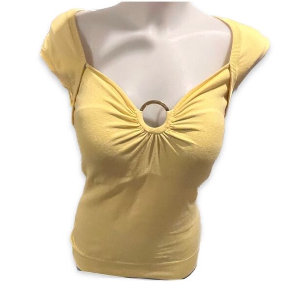Cache Yellow Form Fitting Cap Sleeve Top Size Medium - Picture 2 of 4